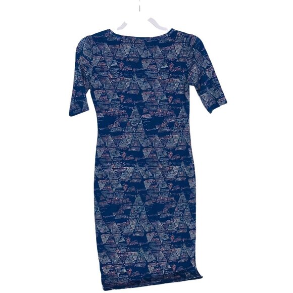 LuLaRoe XXS Blue Geometric Print Stretchy Short Sleeve Midi Dress - Picture 2 of 3